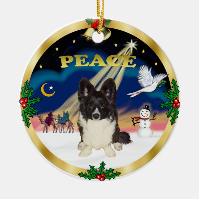 Wise Men - Bi Black Welsh Corgi Ceramic Tree Decoration (Front)