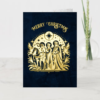 Wise Men Foil on Blue Foil Greeting Card