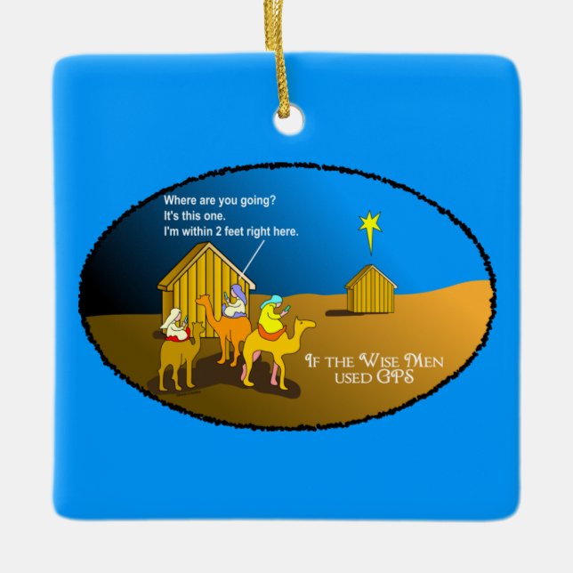 Wise Men Geocaching Christmas Ceramic Ornament (Front)