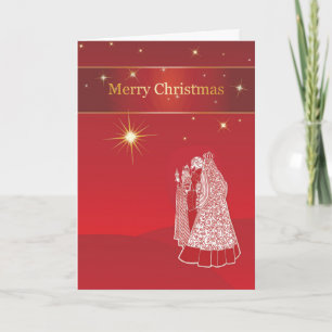 Wise Men Religious Christmas on Red Background, St Holiday Card