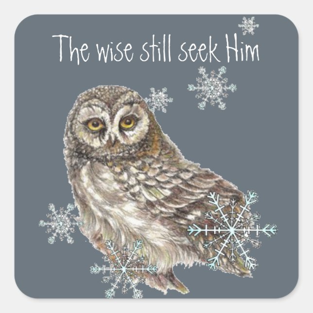 Wise Men Still Seek Him Quote Owl Bird Square Sticker (Front)
