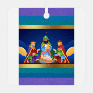 Wise men visit baby jesus metal tree decoration