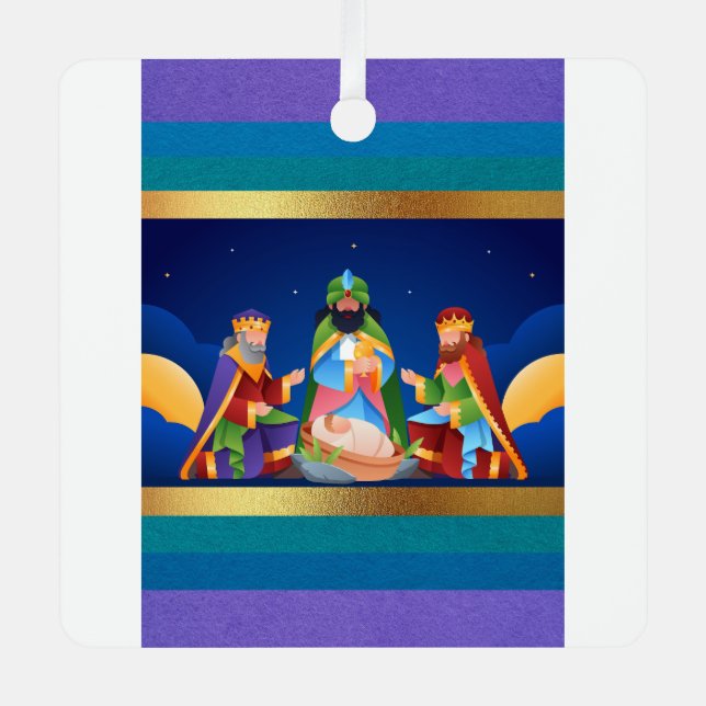 Wise men visit baby jesus metal tree decoration (Front)