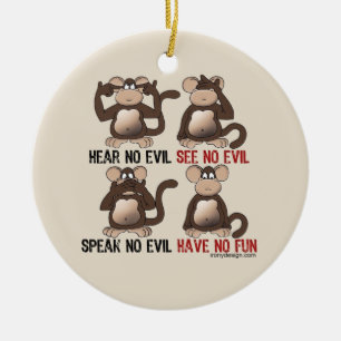 Wise Monkeys Humour Ceramic Tree Decoration