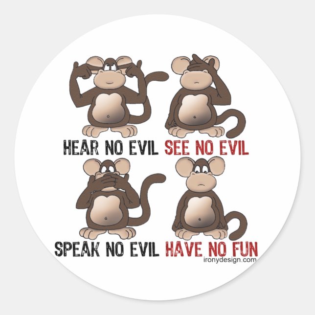 Wise Monkeys Humour Classic Round Sticker (Front)
