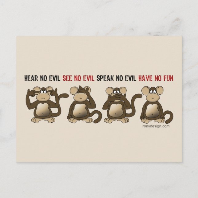 Wise Monkeys Humour Postcard (Front)