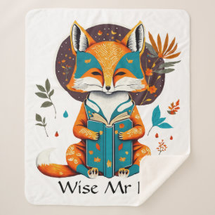 Wise Mr Fox Engrossed in his Reading. Personalise Sherpa Blanket