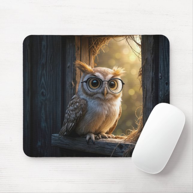 Wise Old Owl In Barn Window Mouse Mat (With Mouse)
