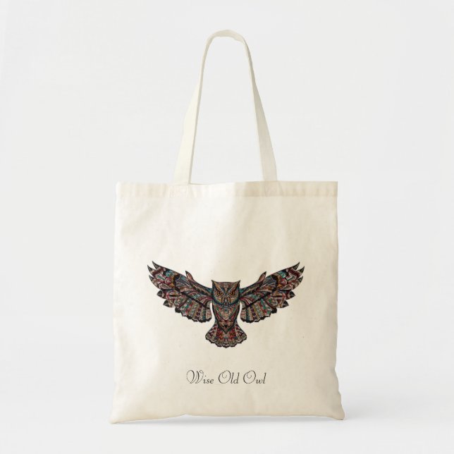 Wise Old Owl Tote Bag, Add Name or Text (Front)
