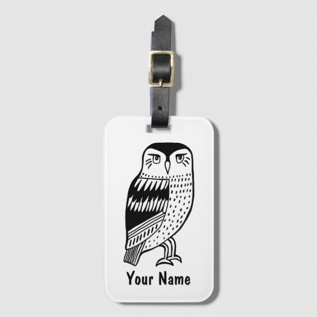 Wise Owl Black on White Luggage Luggage Tag (Front Vertical)