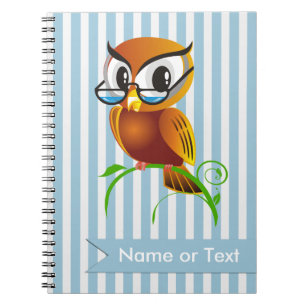 Wise Owl Blue Stripes Customised Notebook