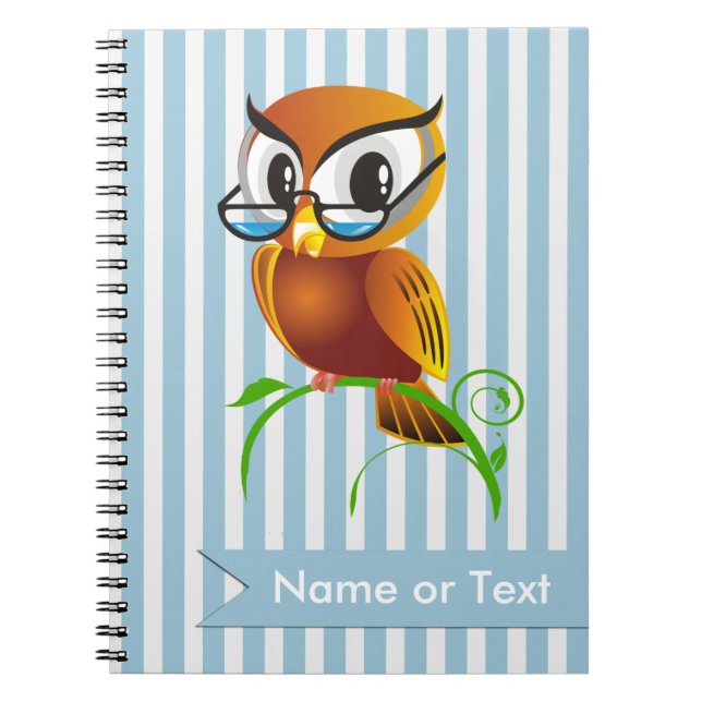 Wise Owl Blue Stripes Customised Notebook (Front)