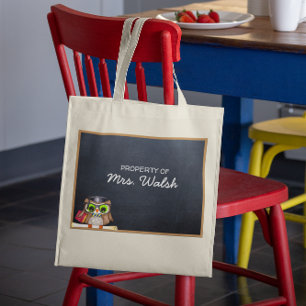 Wise Owl Chalkboard Personalised Teacher Tote