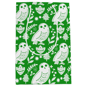 Wise Owl Folk Art Green Holiday Medium Gift Bag