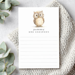 Wise owl from the desk of name lined post-it notes