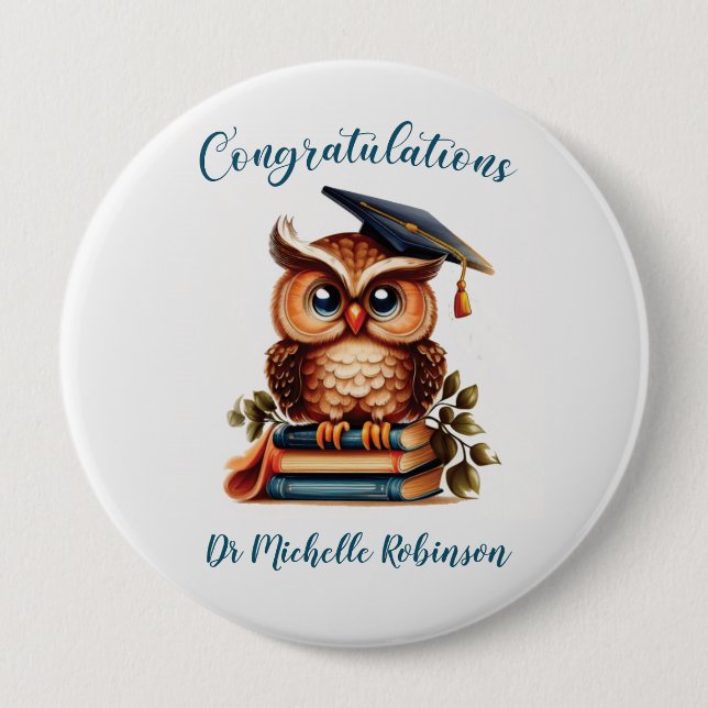 Wise Owl Graduation Congratulations 10 Cm Round Badge (Front)