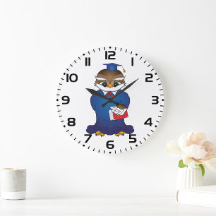 Wise Owl Graduation Cute Scholar Bird  Large Clock