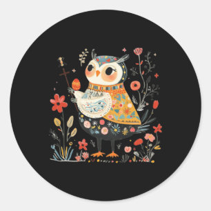 Wise Owl Guardian - Easter Egg Folk Art Classic Round Sticker