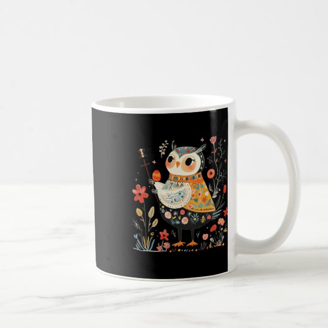 Wise Owl Guardian - Easter Egg Folk Art  Coffee Mug (Right)