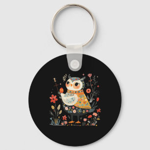 Wise Owl Guardian - Easter Egg Folk Art  Key Ring