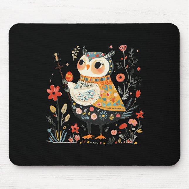 Wise Owl Guardian - Easter Egg Folk Art  Mouse Mat (Front)