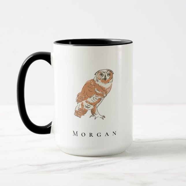 Wise Owl Illustration Personalized Name Custom Mug (Left)