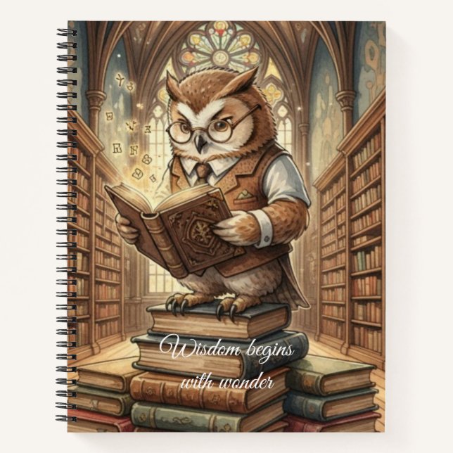 Wise Owl Librarian Vintage Art Notebook (Front)