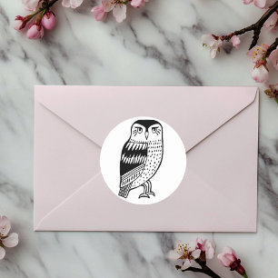 Wise Owl line drawing black Classic Round Sticker