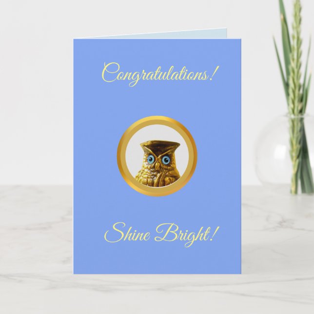 Wise Owl on Light Blue Congratulations Card (Front)