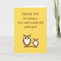 Wise owl principal thank you card