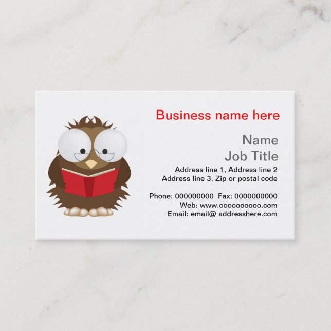Wise owl reading book stationery business card (Front)