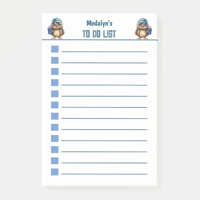 Wise Owl with Blue backpack, hats and an eyeglass, Post-it Notes (Front)
