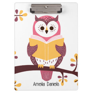 Wise owl with book Personalised  Clipboard