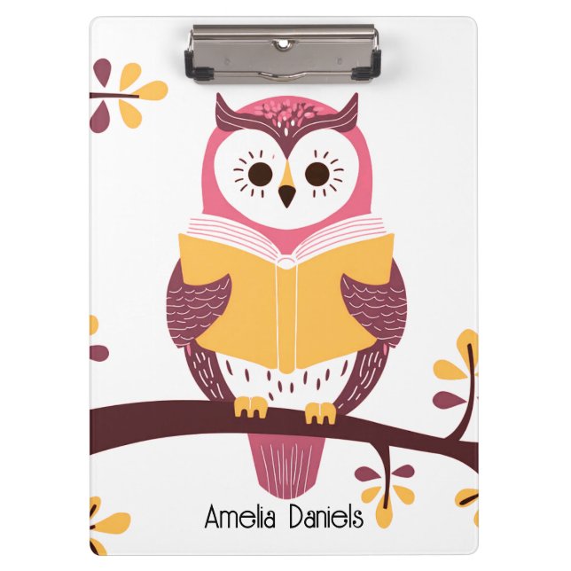 Wise owl with book Personalised  Clipboard (Front)