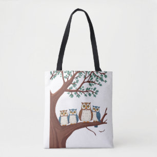 Wise Owls on a Woodland Branch Tote Bag