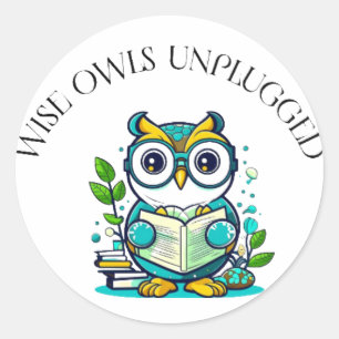 Wise owls unplugged classic round sticker