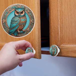 Wise Turquoise Owl Ceramic Knob