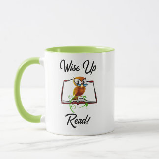 Wise Up and Read Book Owl Funny Kids Cartoon Mug