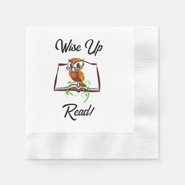 Wise Up and Read Book Owl Funny Kids Cartoon Napkin (Front)