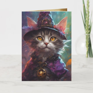 Wise Witch Cat Halloween Greetings, Kitten Hallows Card