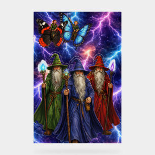 Wise wizards and butterfly elves, stormy fantasy s acrylic sign