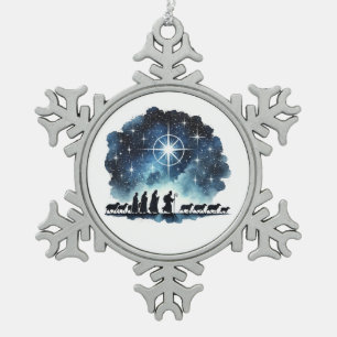 Wisemen Snowflake Pewter Christmas Ornament