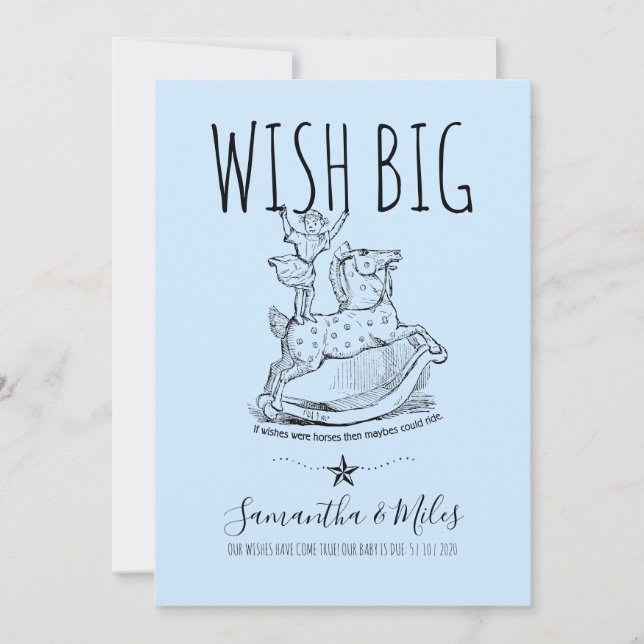 Wish Big Whimsical Pregnancy Announcement Blue (Front)