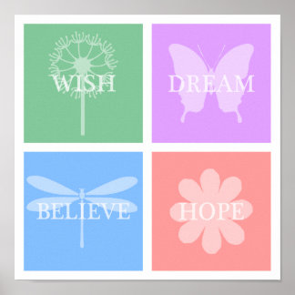 Wish, Dream, Hope, Believe Pastel Patchwork Poster