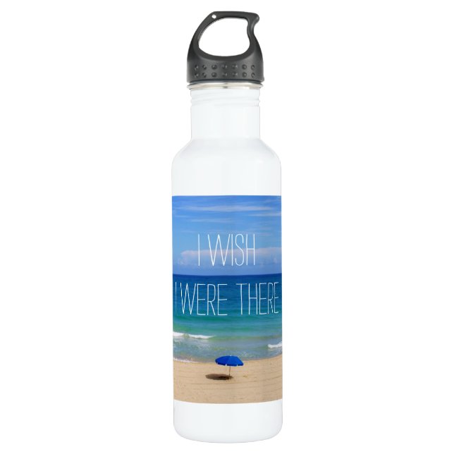 Wish I Were There - Blue Beach Umbrella 710 Ml Water Bottle (Front)