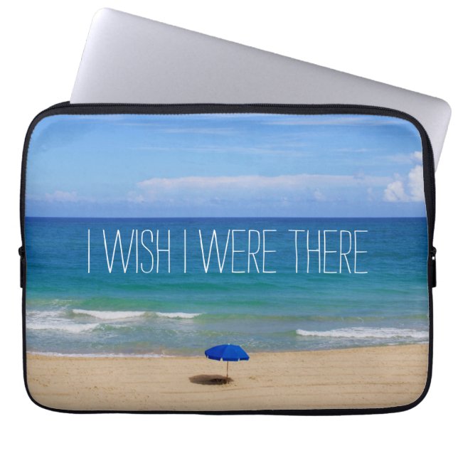 Wish I Were There - Blue Beach Umbrella Laptop Sleeve (Front)