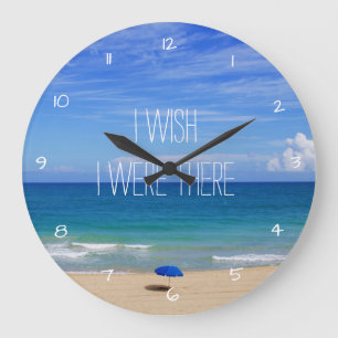 Wish I Were There - Blue Beach Umbrella Large Clock