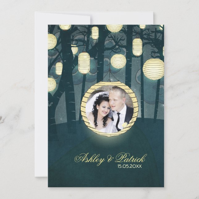 Wish Lanterns Dream Forest Add Your Photo Wedding Invitation (Front)