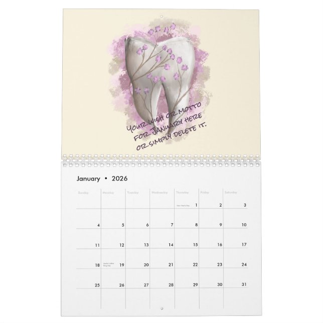 Wish or motto for each month. Dental Dentist gift  Calendar (Jan 2026)