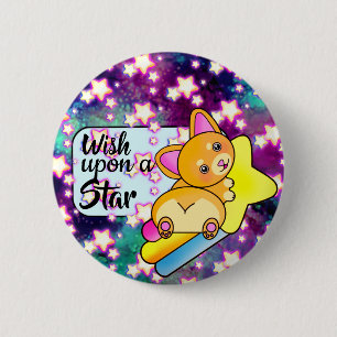 Wish upon a Star Cute Baby Corgi in Galaxy 6 Cm Round Badge